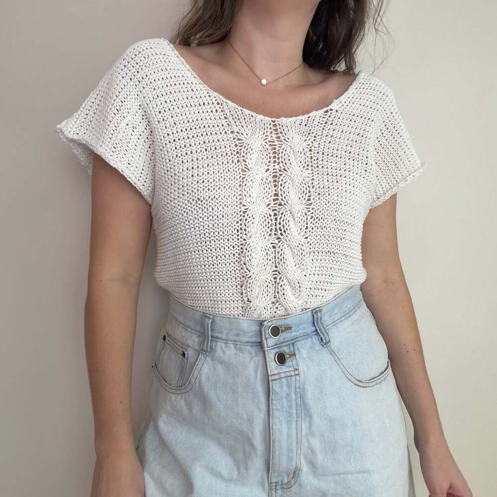70s White Open Knit Crochet Top